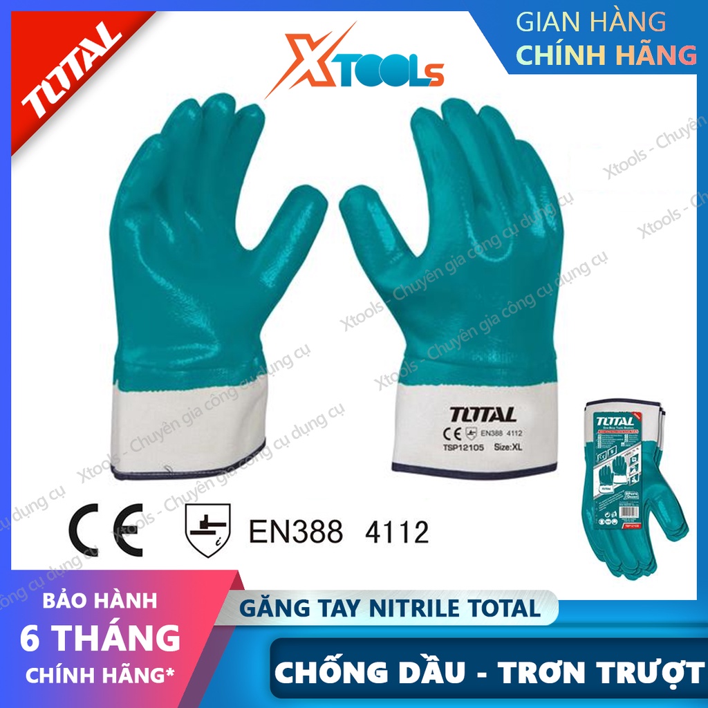 Găng tay chống dầu TOTAL TSP12105 bao tay bảo hộ lao động nitrile chống trơn trượt dầu mỡ nhớt phun sơn cơ khí sửa chữa