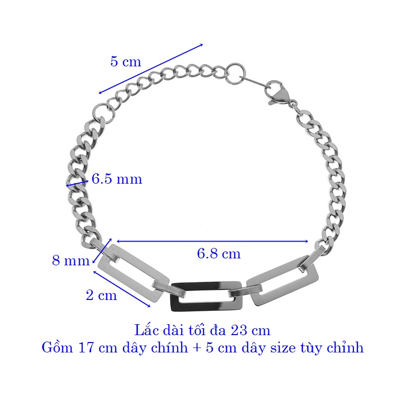 Lắc tay nam titan không đen gỉ kiểu mắt xích mạnh mẻ cá tính