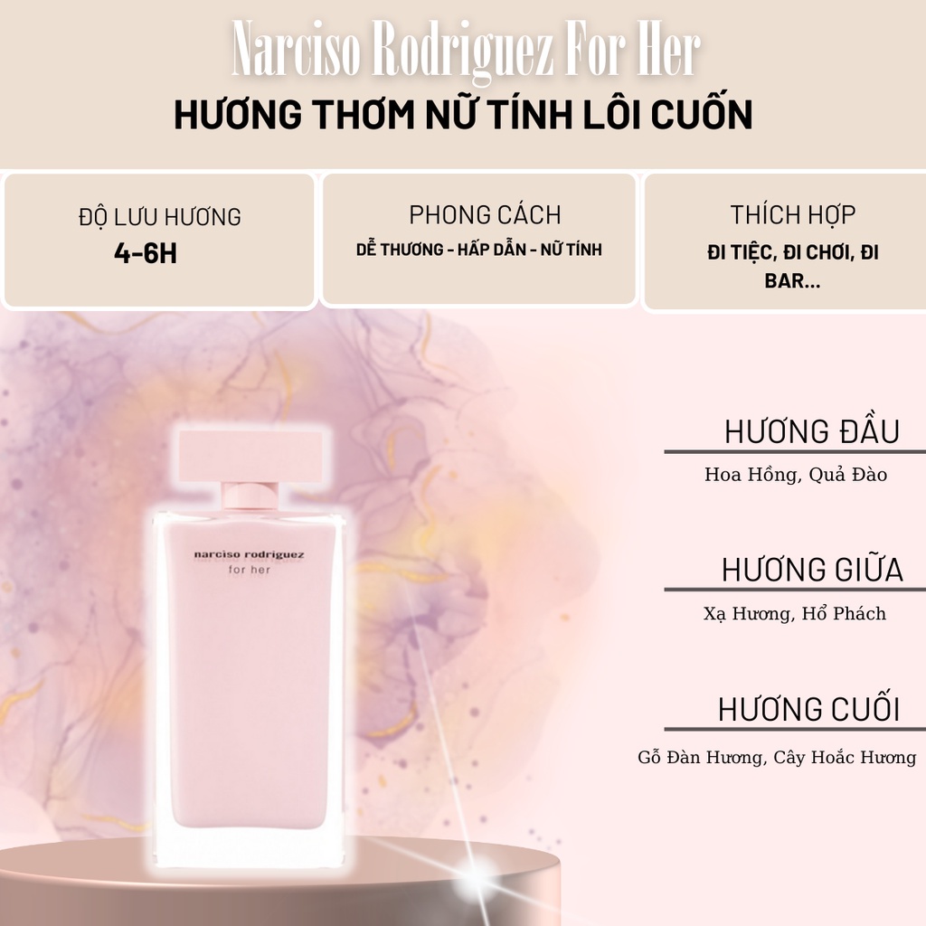 Nước hoa nữ hương phấn Narciso Rodriguez For Her EDP dung tích 100ml - Nar hồng hương thơm nữ tính lôi cuốn