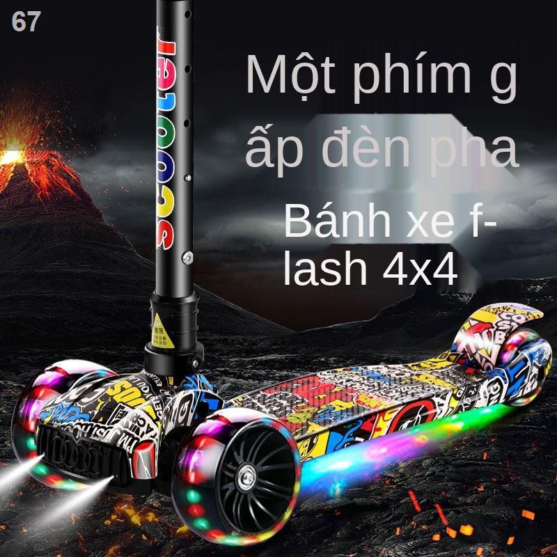 Xe tay ga trẻ em 2-6-12 tuổi nhạc gấp cũ nhấp nháy xe tay ga ba bánh đàn ông và phụ nữ em bé mới bắt đầu trượt băng xe t