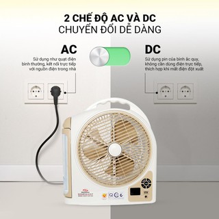 ( Chính Hãng ) Quạt sạc tích điện dạng hộp AC&DC Honjianda FL223 1-2 bình - có đèn LED & USB BH 12 tháng . Pin siêu bền