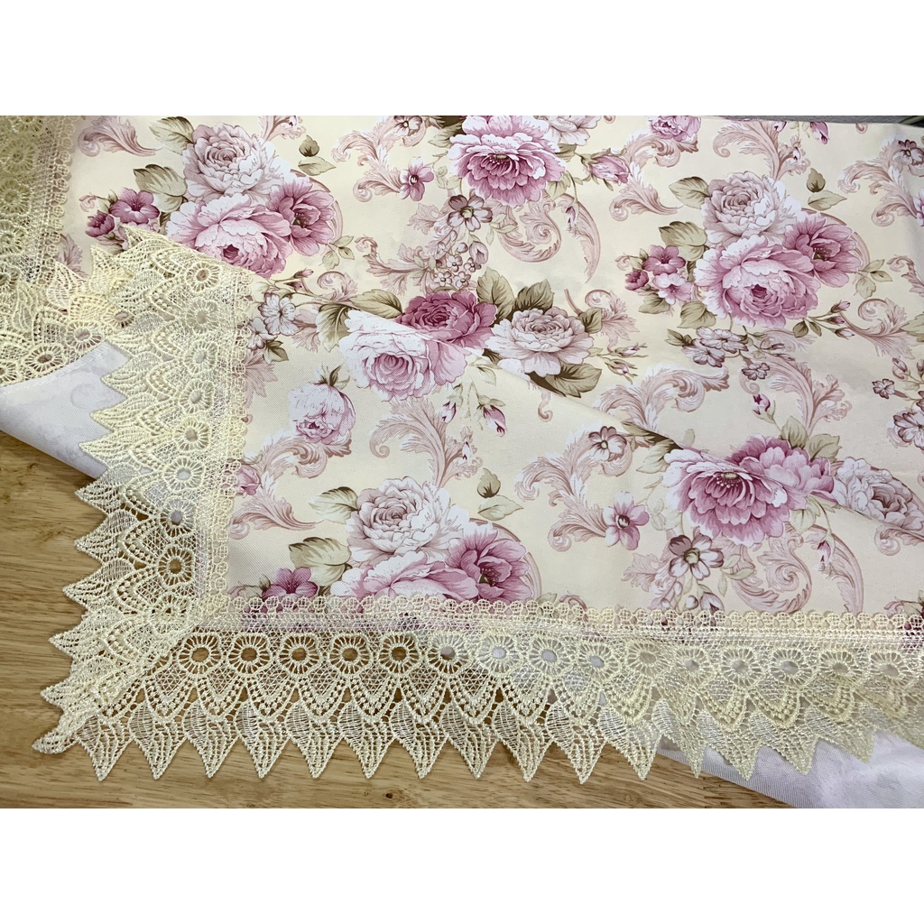 [90*150cm] Khăn trải bàn vài jacquard dệt nổi VIỀN REN họa tiết MẪU ĐƠN sang trọng thanh lịch [T040]