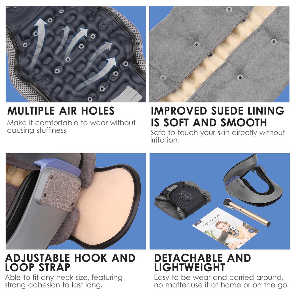 Đai hơi cổ hỗ trợ kéo giãn cổ Leamai C03. Dụng cụ nâng đỡ định hình cột sống, giam dau do thoát vị đĩa đệm [Hibaby Plus]