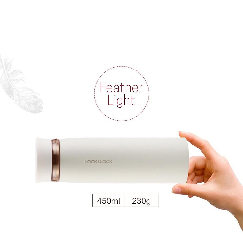 Bình Giữ Nhiệt Lock&Lock Feather Light LHC4131PIK 450ml - Màu Hồng - Siêu Nhẹ- Chất Liệu Thép Không Gỉ - Có Lưới Lọc Trà