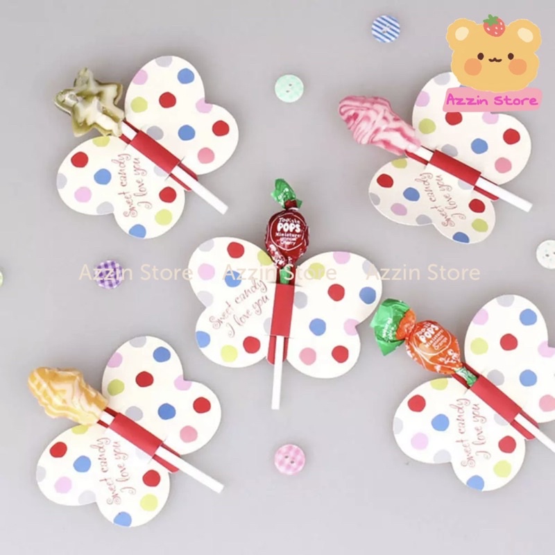 Giấy Thiệp Trang Trí Kẹo Mút Hình Bướm Trắng Hoạt Hình Dễ Thương Azzin Store