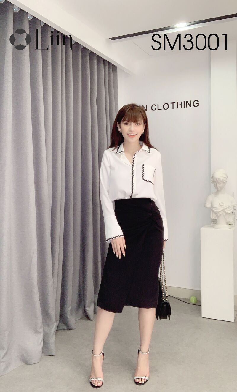 Áo Sơ Mi Trắng cao cấp kết hợp Viền Đen thời trang Liin Clothing SM3001