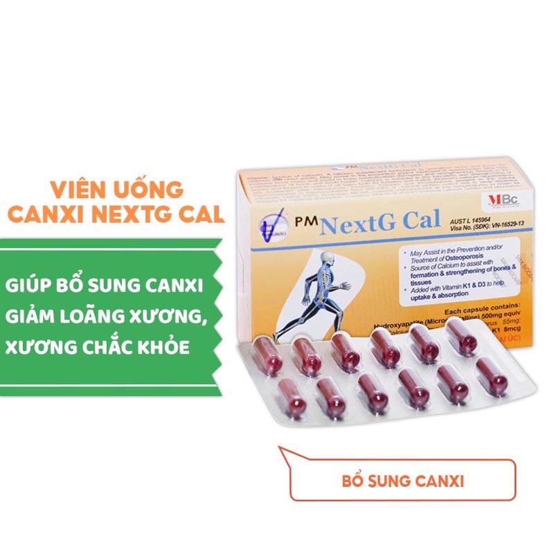 Nextg cal Hỗ trợ bổ sung canxi: Trẻ em, phụ nữ mang thai cho con bú, mãn kinh, hoạt động thể lực nhiều, loãng xương)úc