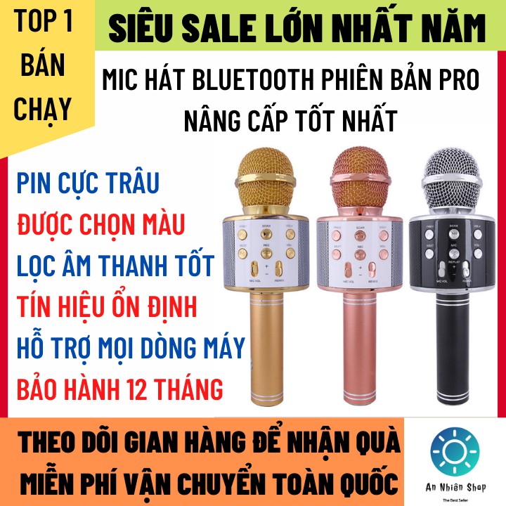 Micro Không Dây Bluetooth Bản Pro Nâng Cấp Âm Thanh Cực Hay Bảo Hành 12 Tháng