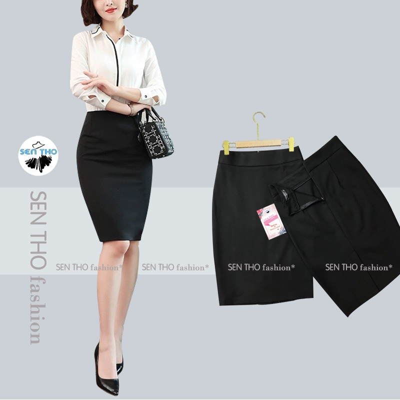 Chân Váy Công Sở Bút Chì Chất Umi Hàn Lưng Thun Cạp Cao Co Giãn Ôm Body Xẻ Sau Dáng Ngắn Màu Đen | BigBuy360 - bigbuy360.vn