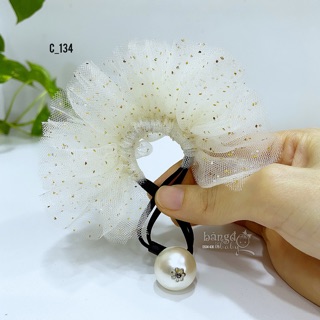 Cột tóc hoa ruy băng voan lưới nhũ