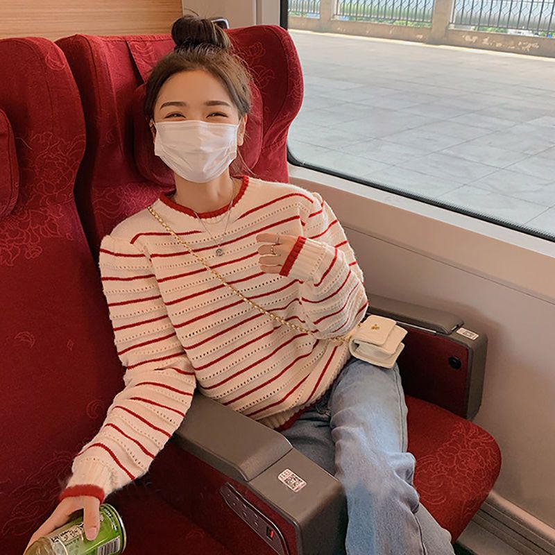 Áo Sweater Cổ Tròn Họa Tiết Kẻ Sọc Thời Trang Mới 2023 Cho Nữ111110