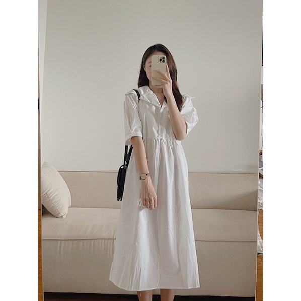 Váy chun eo cổ vest dáng xoè