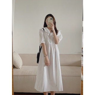 Váy chun eo cổ vest dáng xoè