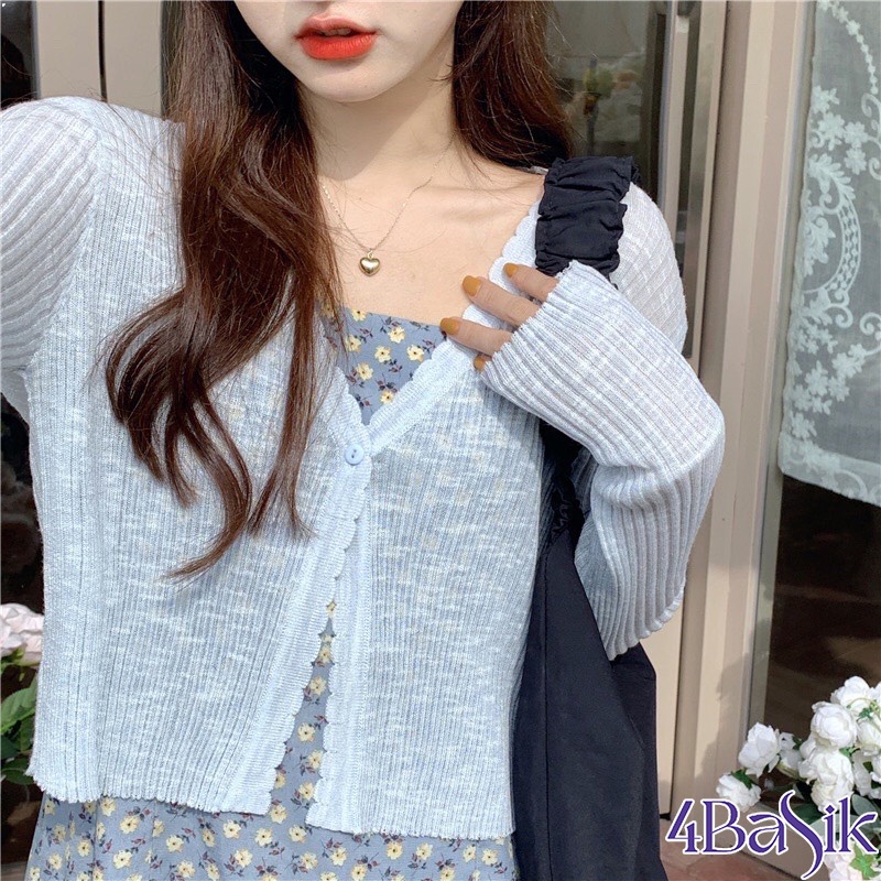 Áo khoác len nữ, áo cadigan dáng croptop mỏng 1 khuy phong cách Hàn Quốc - 4Basik KLM13
