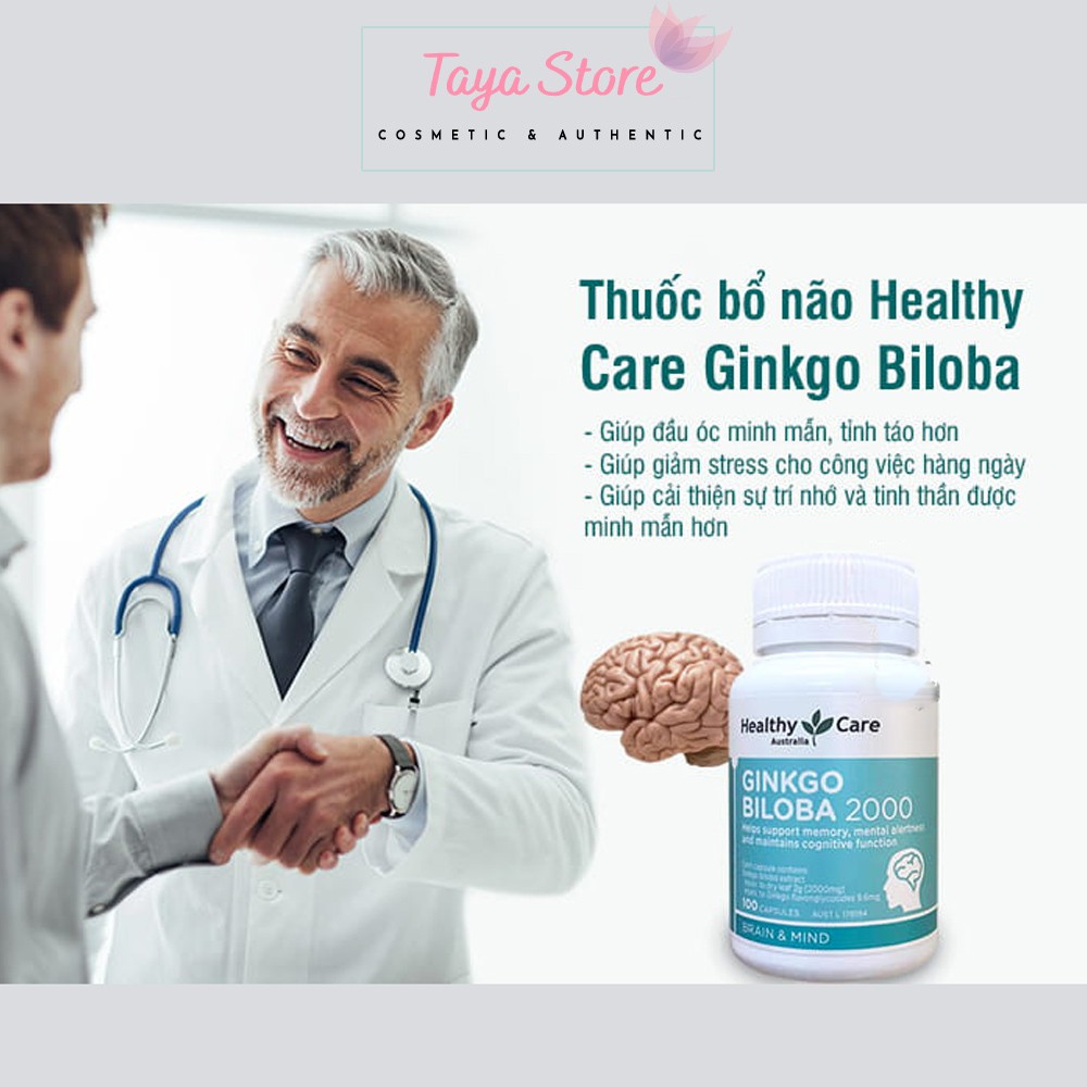 Viên uống bổ não Healthy Care Ginkgo Biloba 2000 Úc 100 viên cải thiện trí nhớ, tăng tuần hoàn não