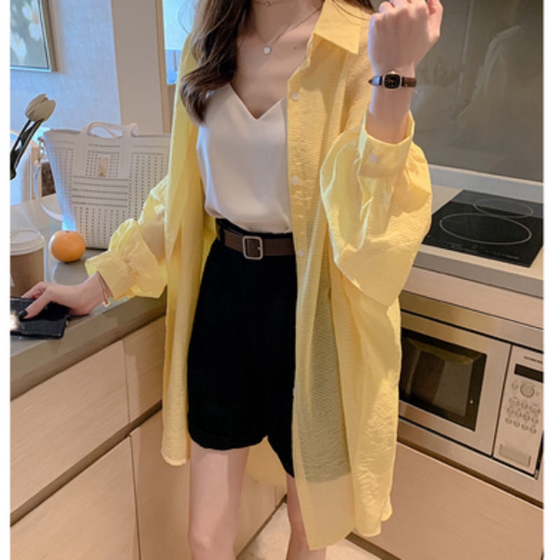 Áo khoác ngoài chống nắng dáng dài nhẹ kẻ sọc thời trang