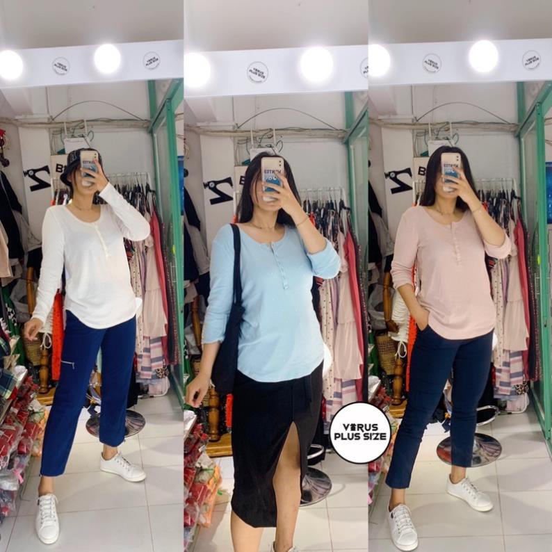 PLUSSIZE Áo thun gân henley ana bigsize tay dài BIGSIZE