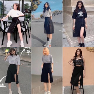 Chân váy Hyon Skirt hack chân siêu dài - dáng váy suông dễ mix sau lưng phối chun co giãn kèm ảnh thật