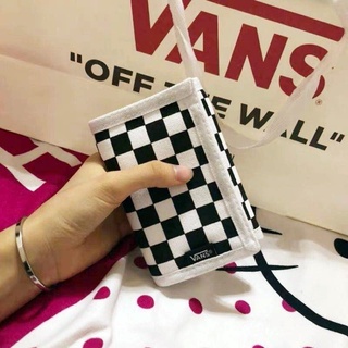 Vans Ví thương hiệu Tide đàn ông và phụ nữ thay đổi in túi vải kẻ caro màu đen và trắng
