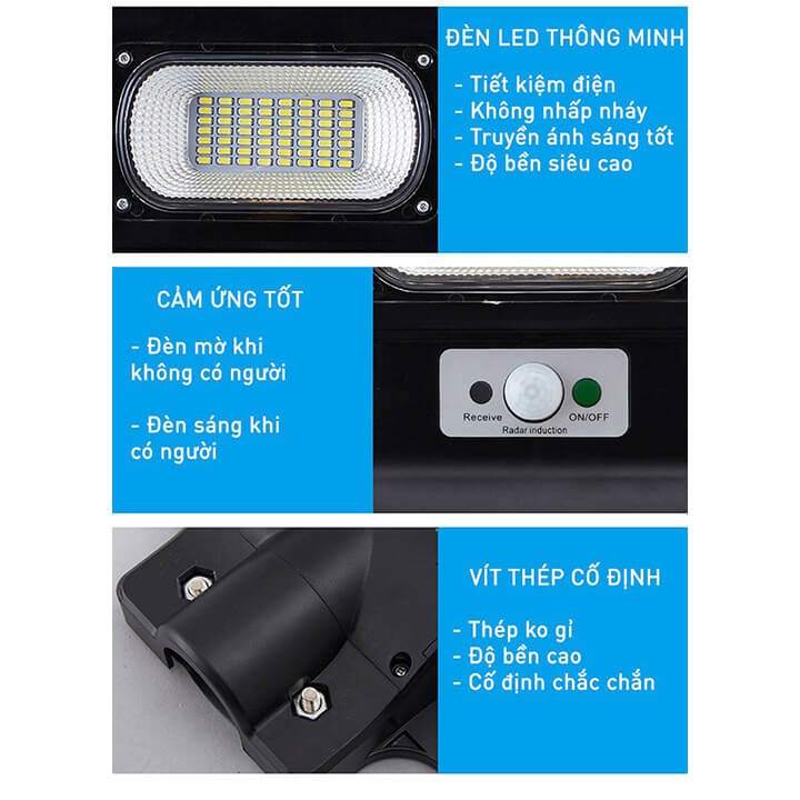 Đèn đường năng lượng mặt trời cảm biến ánh sáng 120W, đèn năng lượng mặt trời sân vườn