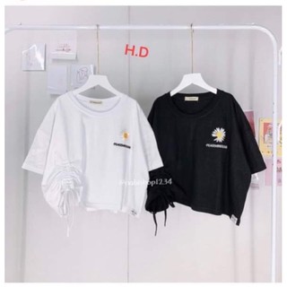 áo croptop rút dây lô gô hoa cúc peace hđ