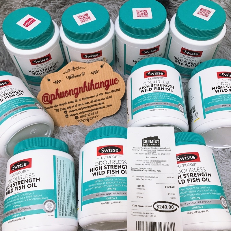 DẦU CÁ KHÔNG MÙI SWISSE ODOURLESS HIGH STRENGT WILD FISH OIL 1500mg 400 VIÊN