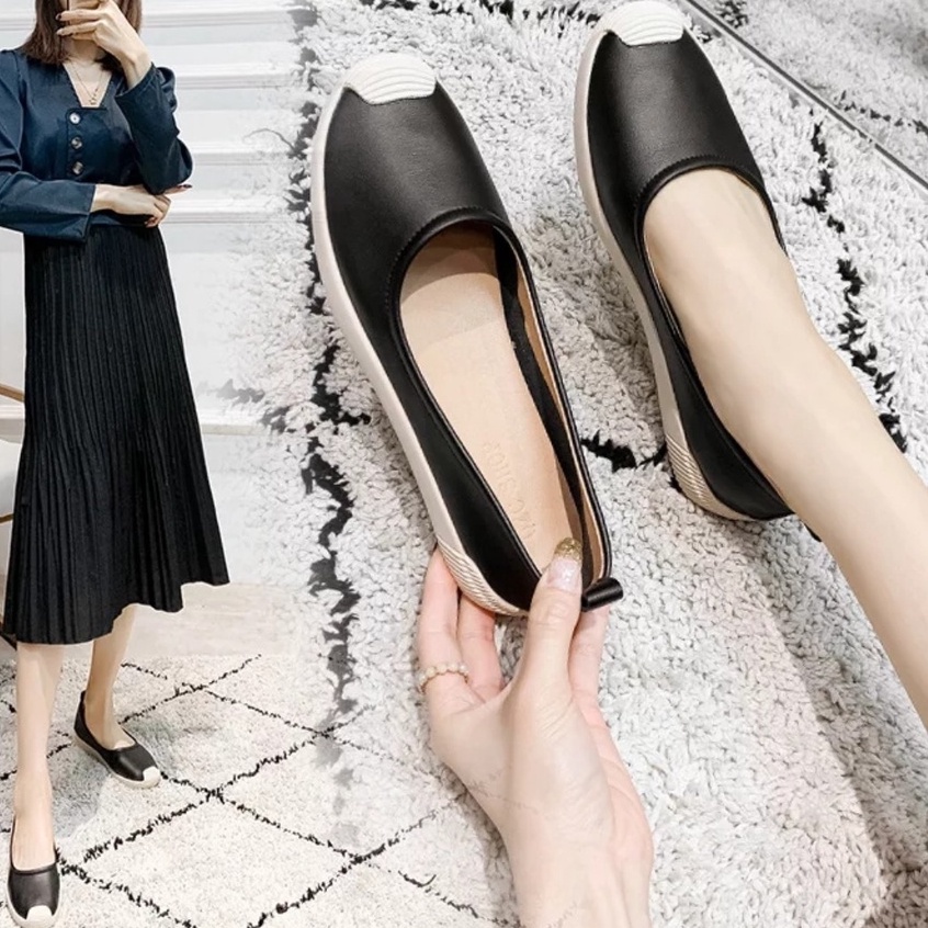 Giày nữ slip on da mềm đế em chân- giày bata trơn( bata trơn)