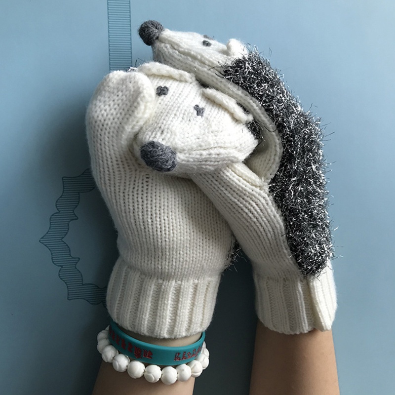 Găng Tay Len Mềm Mại Hình Nhím Dễ Thương Cho Nữ