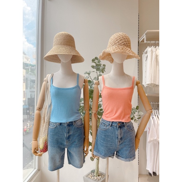 Áo 2 dây nữ thun gân nổi ba màu tươi trẻ năng động MIEU - JM08