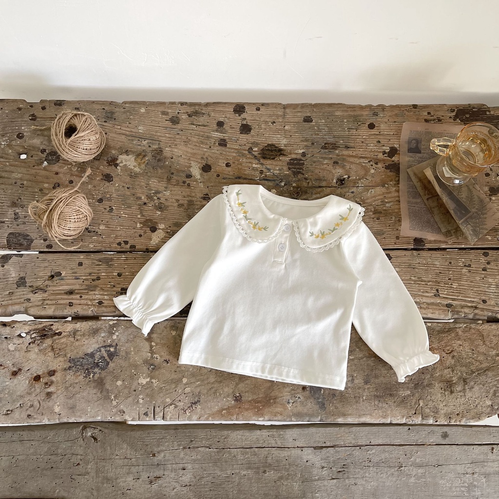Áo Thun Cotton Tay Dài Thêu Họa Tiết Đơn Giản Thời Trang Xuân Thu 2022 Dành Cho Bé Gái 0-3 Tuổi