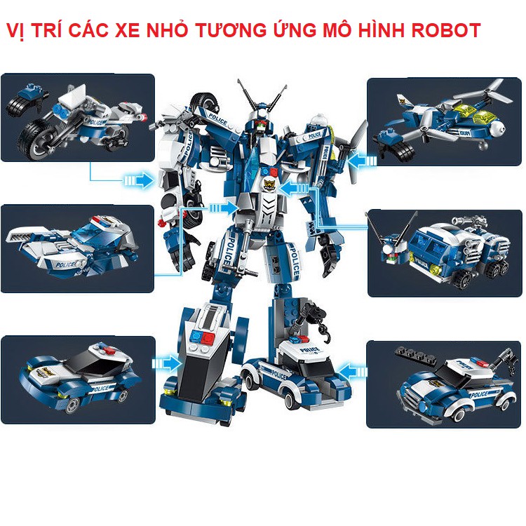 Bộ lắp ráp đồ chơi mô hình siêu nhân robot 6 trong 1 bằng nhựa cao cấp ENLIGHTEN No.1407