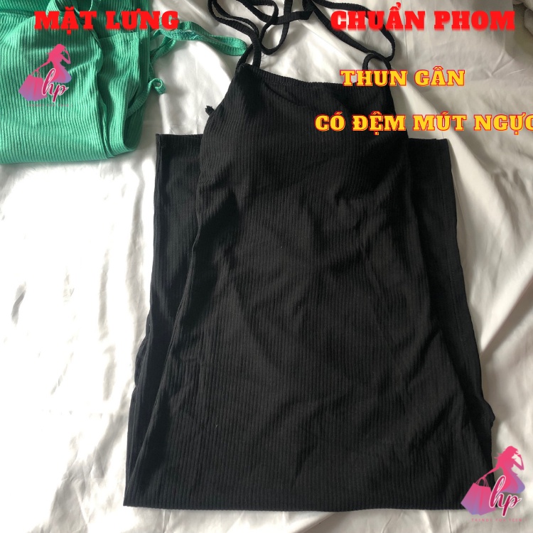 Váy đầm yếm nữ hở lưng  xẻ tà đùi cột dây màu đen có đệm mútngực thun gân sexy phong cách sang chảnh dự tiệc alohashop91