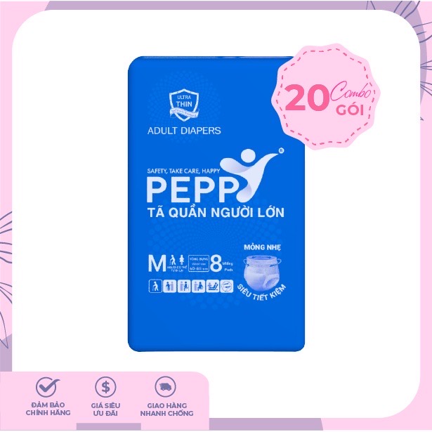 Combo 20 gói Tã bỉm quần người lớn Peppy Kerry size M8/L7 miếng/gói mềm mại khô thoáng