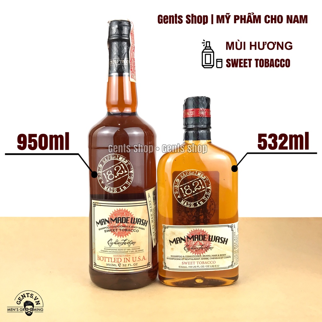 Sữa tắm, dầu gội xả 3in1 cho nam 18.21 Man Made Wash Sweet Tobacco 532ml/950ml hương nước hoa thơm lâu