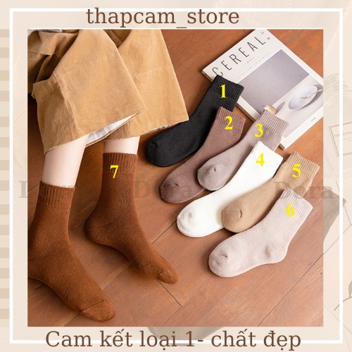 Tất vintage trơn màu xù lông dày dặn