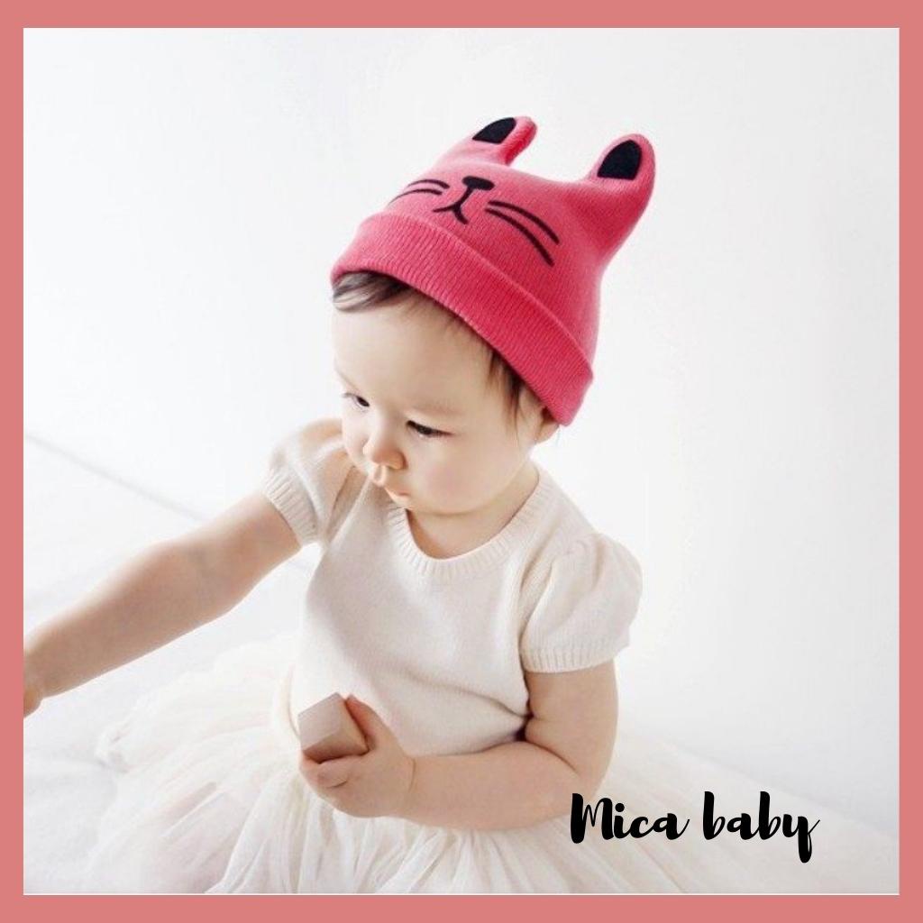 Mũ len hình mặt mèo dễ thương cho bé từ 3 tháng - 3 năm ML150 Mica Baby
