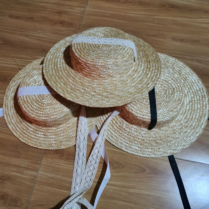 Nón cói đi biển gaucho đầu bẹt dây buộc trắng siêu hot