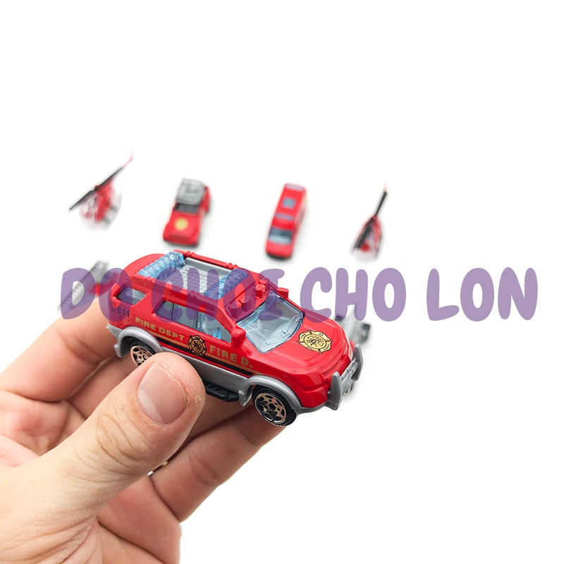 Hộp 8 xe cứu hỏa đồ chơi mô hình bằng sắt 1:64 G0388E