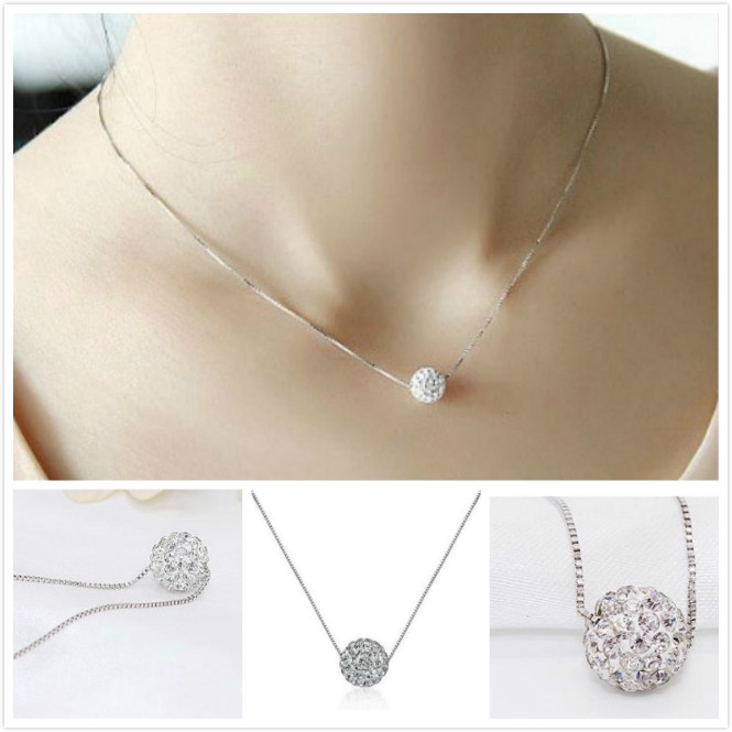 Vòng cổ Bạc Mặt Đính Đá Pha Lê Kim Cương Nhân Tạo Cho Nữ