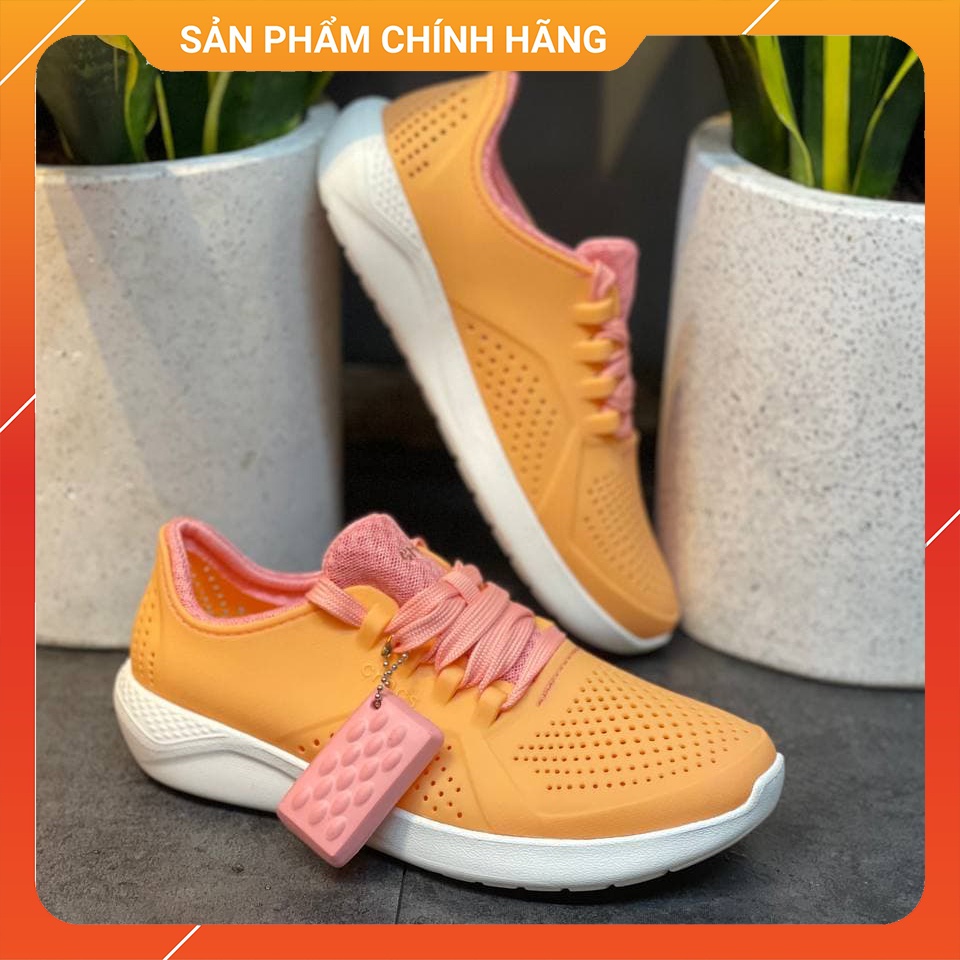 Giày Crocs Cam Sữa thể thao Nam Nữ, Giày Cột Dây Unisex Literide Pacer Chính Hãng - Sấu Vui Vẻ