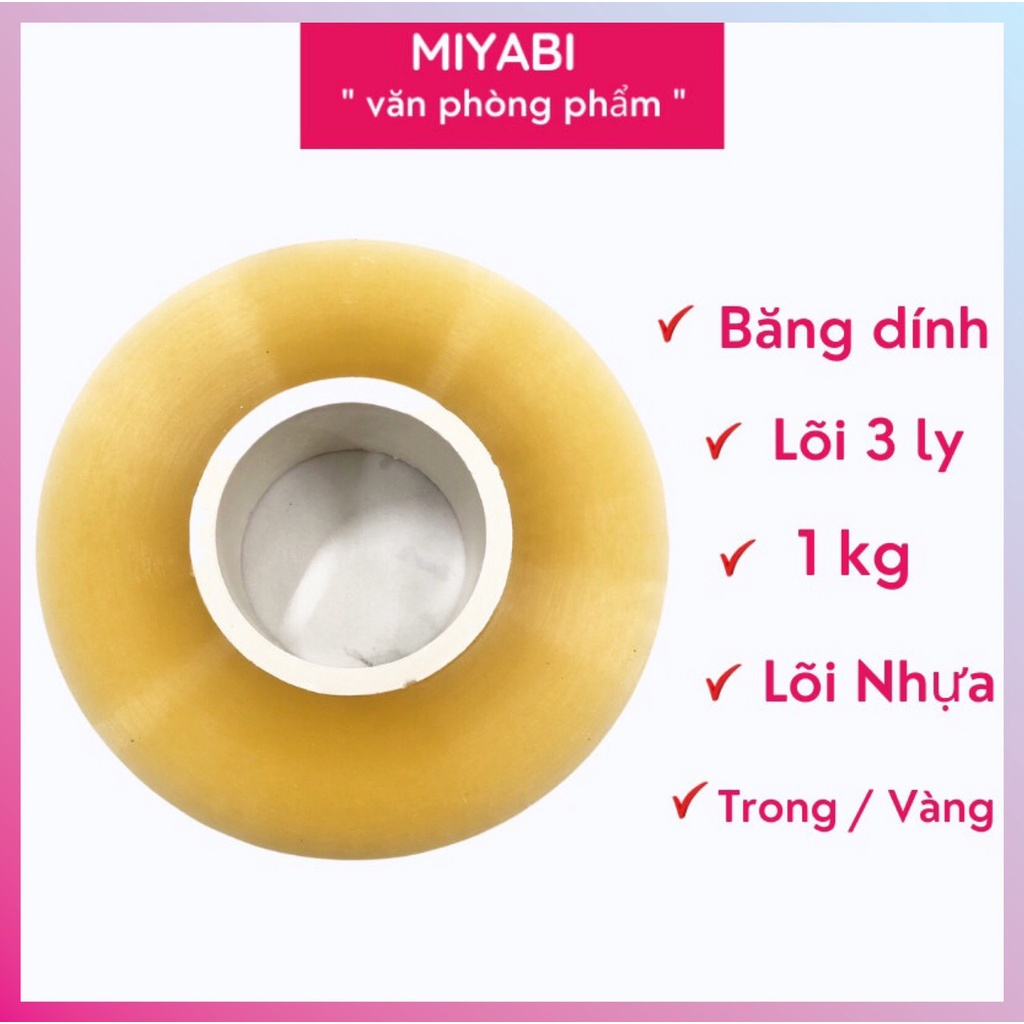 Băng dính 1kg / cuộn lõi nhựa 7mm đóng hàng - Băng dính trong lõi mỏng gói hàng - Miyabi Store