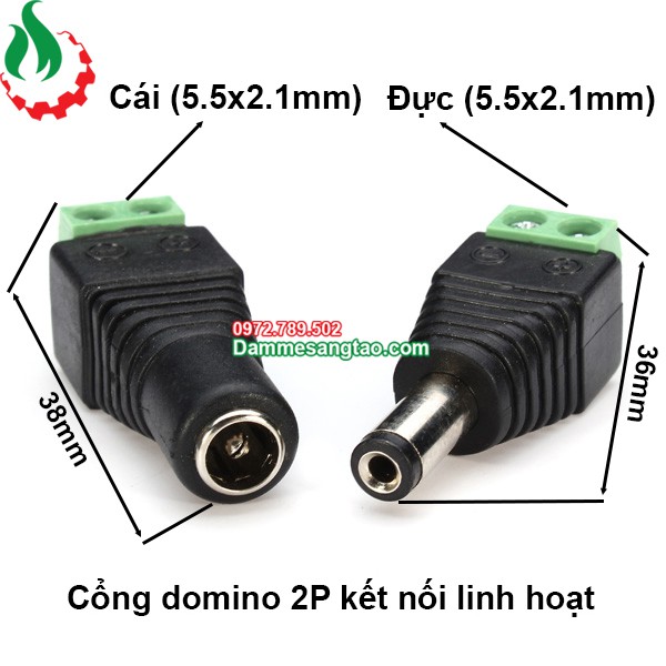 DMST Jack DC đầu vào cổng domino 2P chuẩn 5.5mm x 2.1mm