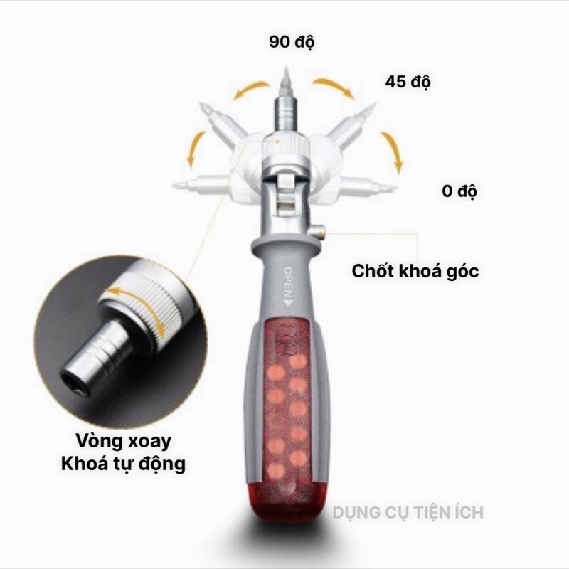 Tua vít đa năng - Đảo Góc - 10 Mũi vít kèm theo