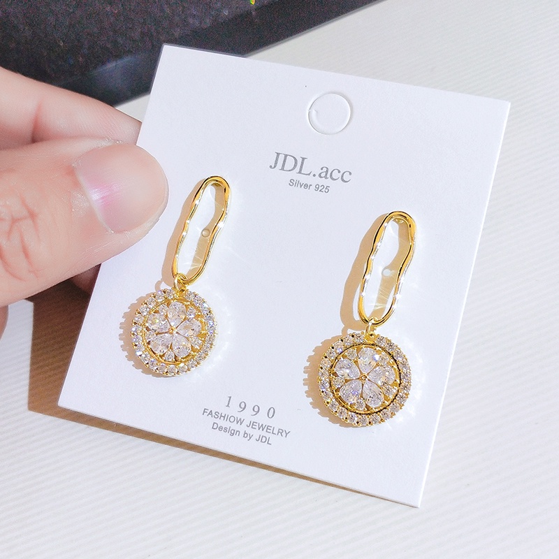 [Jiudoulan] Bông Tai Tròn Mạ Vàng Đính Kim Cương Tinh Tế Thời Trang Cho Nữ
