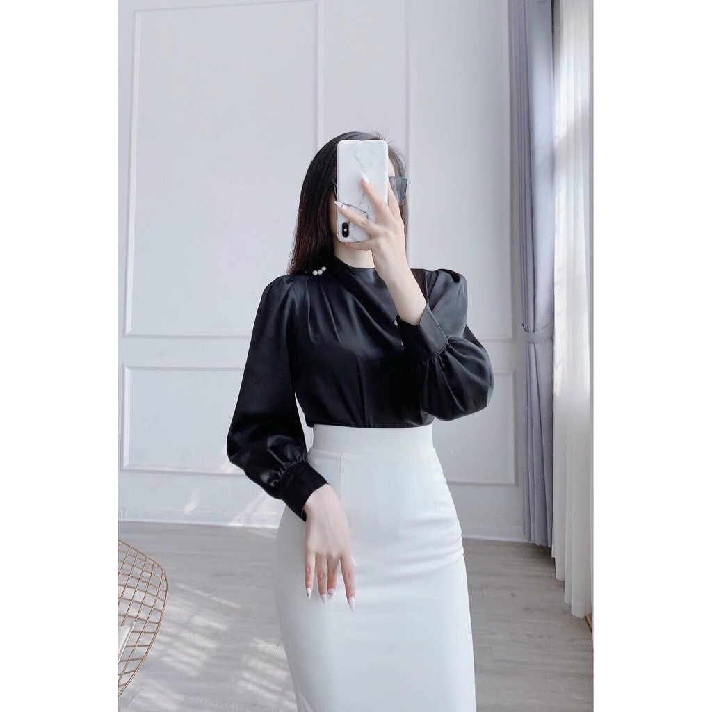 Chân váy bút chì màu trắng xẻ sau dài 68cm hàng chuẩn hàng công sở cao cấp chất co giãn | BigBuy360 - bigbuy360.vn