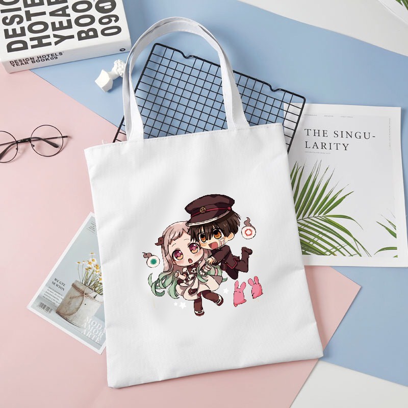 Túi tote vải trắng đeo vai in hình JIBAKU SHOUNEN HANAKO-KUN Ác quỷ trong nhà xí anime thời trang