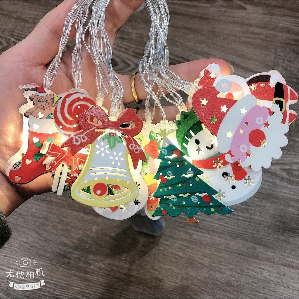 Đèn nháy Noel 10 họa tiết giáng sinh bằng kim loại dùng pin dài 1,5m không dễ vỡ-giadungsieure