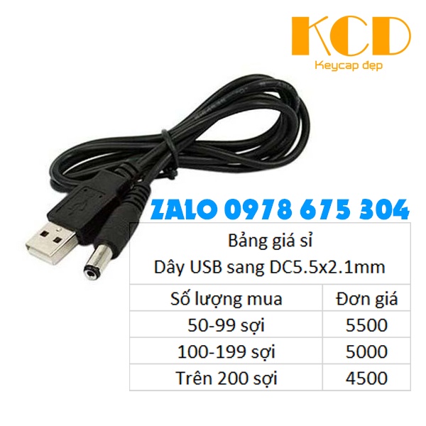 Dây USB sang DC 5.5x2.1mm 5V 2A