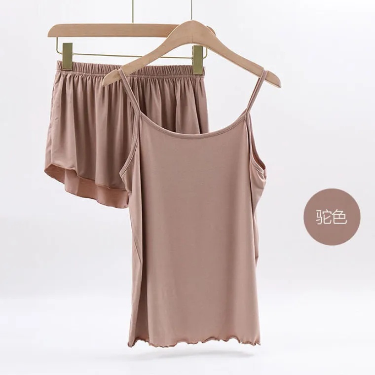 Bộ Đồ Ngủ Áo Hai Dây + Quần Short Thời Trang Mùa Hè Mới Cho Nữ C7305