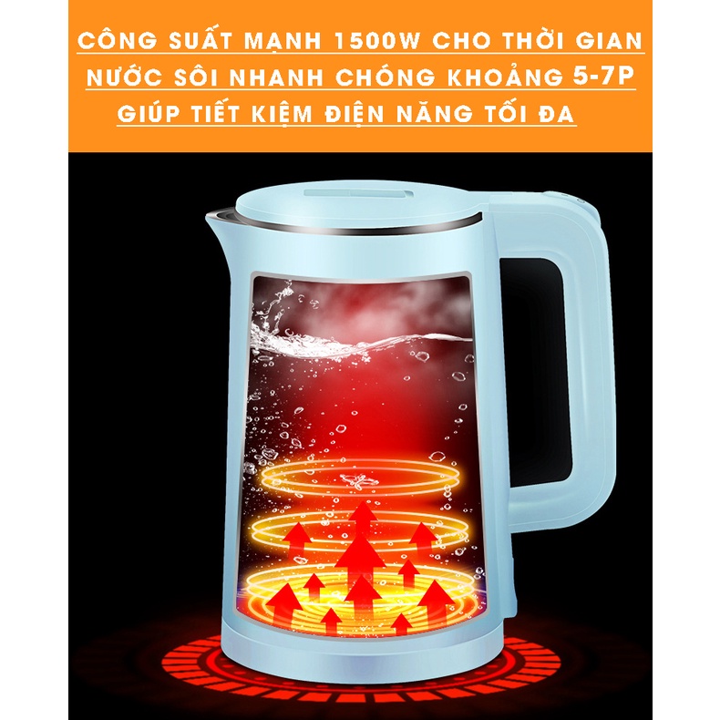 Ấm Đun Nước Siêu Tốc 2,3L Vỏ Nhựa Cách Nhiệt An Toàn, Sôi Nhanh Với Công Suất 1500W (Tặng ổ 3 chân sang 2 chân)